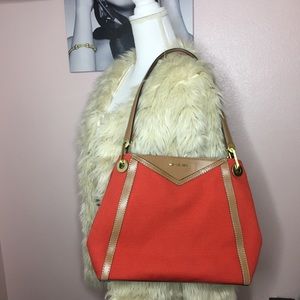 Michael Kors Raven Canvas Tote- Red